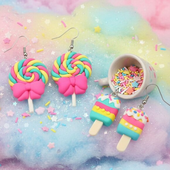 🆕️Cute Cartoon Earrings Set - Ice Cream, Lollipop & Popsicle 🎉 Fun Gift Idea! - Picture 13 of 15